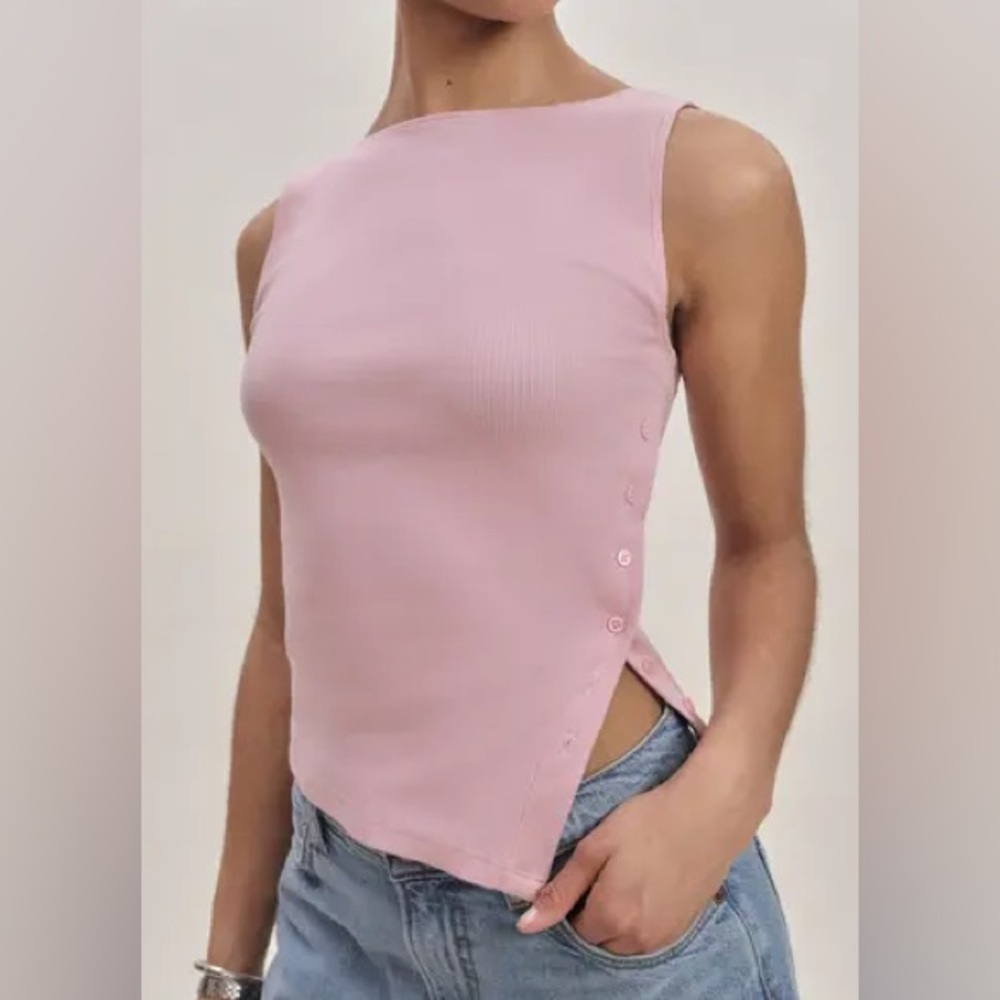 Reformation Dusty Pink Ribbed Side-Button Tank Top